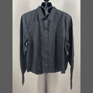 NEW J Crew Shirt Womens Large black button up preppy rhinestone glam